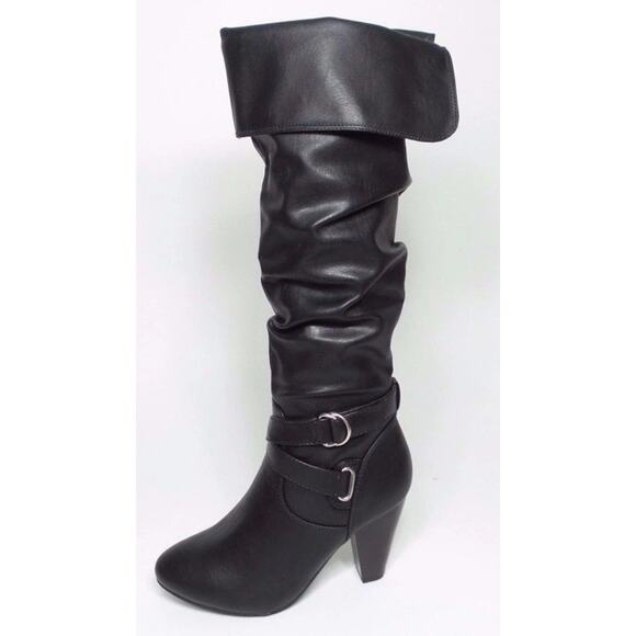Rampage Ellesandra Faux Leather Knee High Boot BLACK Smooth Size 8 M, side Zip - Picture 9 of 16